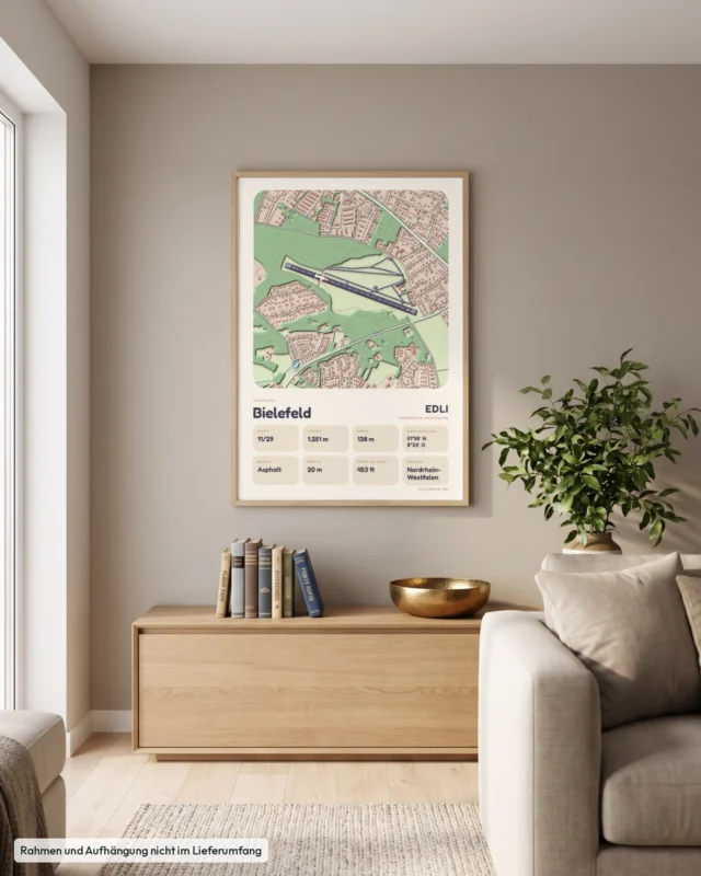 Poster Flugplatz Bielefeld (EDLI) im Wohnzimmer, Stil Clay