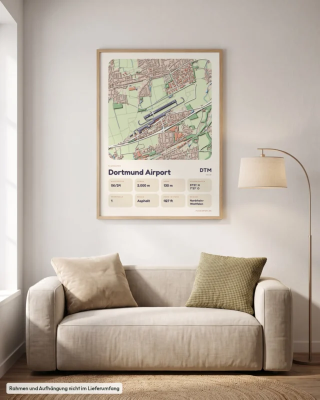 Poster Flughafen Dortmund (DTM/EDLW) im Wohnzimmer, Stil Clay
