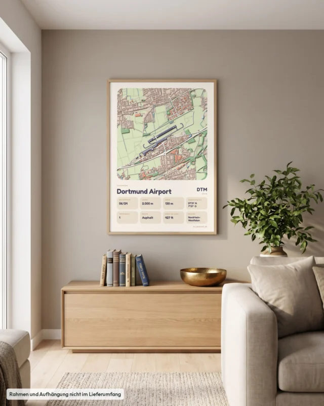 Poster Flughafen Dortmund (DTM/EDLW) im Wohnzimmer, Stil Clay