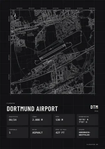 Poster Flughafen Dortmund (DTM/EDLW), Stil Technical schwarz