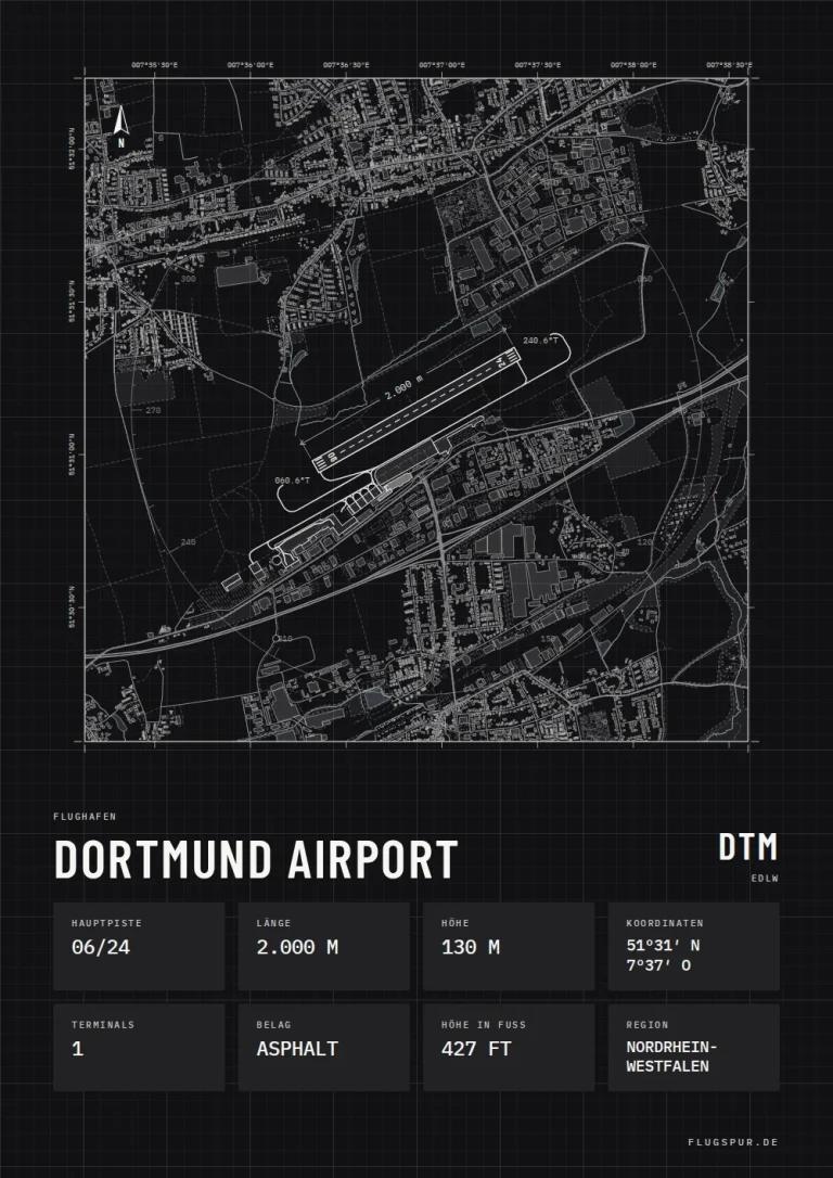 Poster Flughafen Dortmund (DTM/EDLW), Stil Technical schwarz