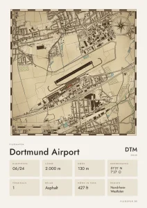 Poster Flughafen Dortmund (DTM/EDLW), Stil Vintage