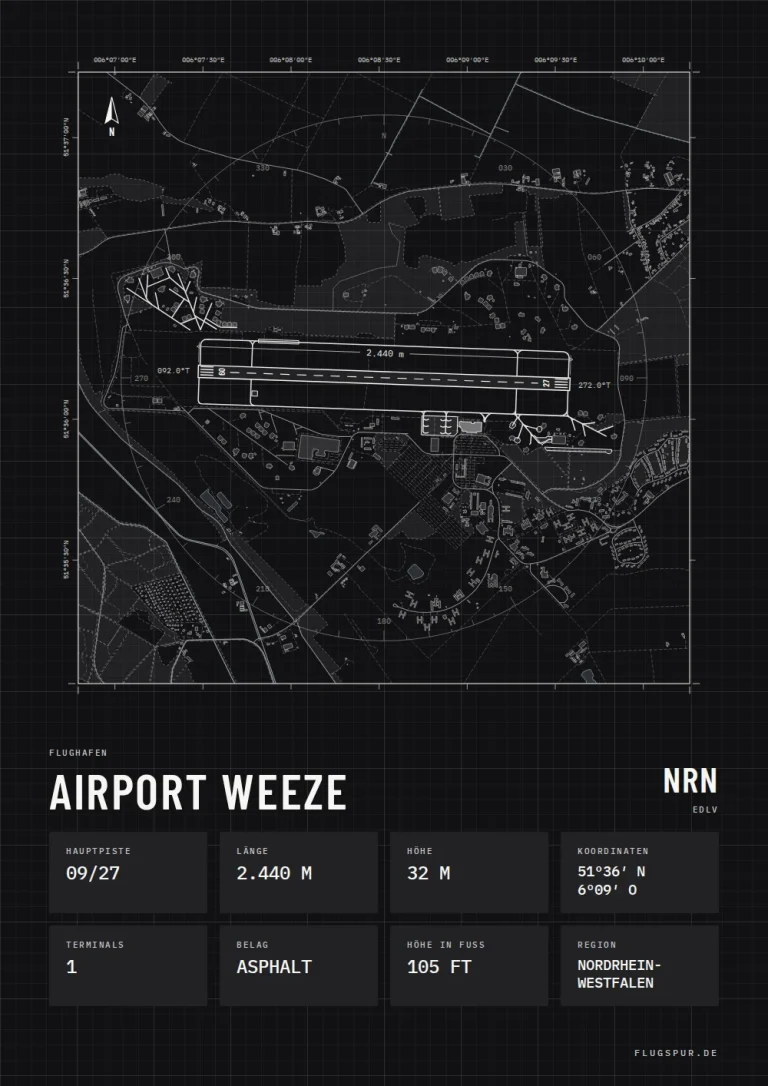 Poster Flughafen Weeze/Niederrhein (NRN/EDLV), Stil Technical schwarz