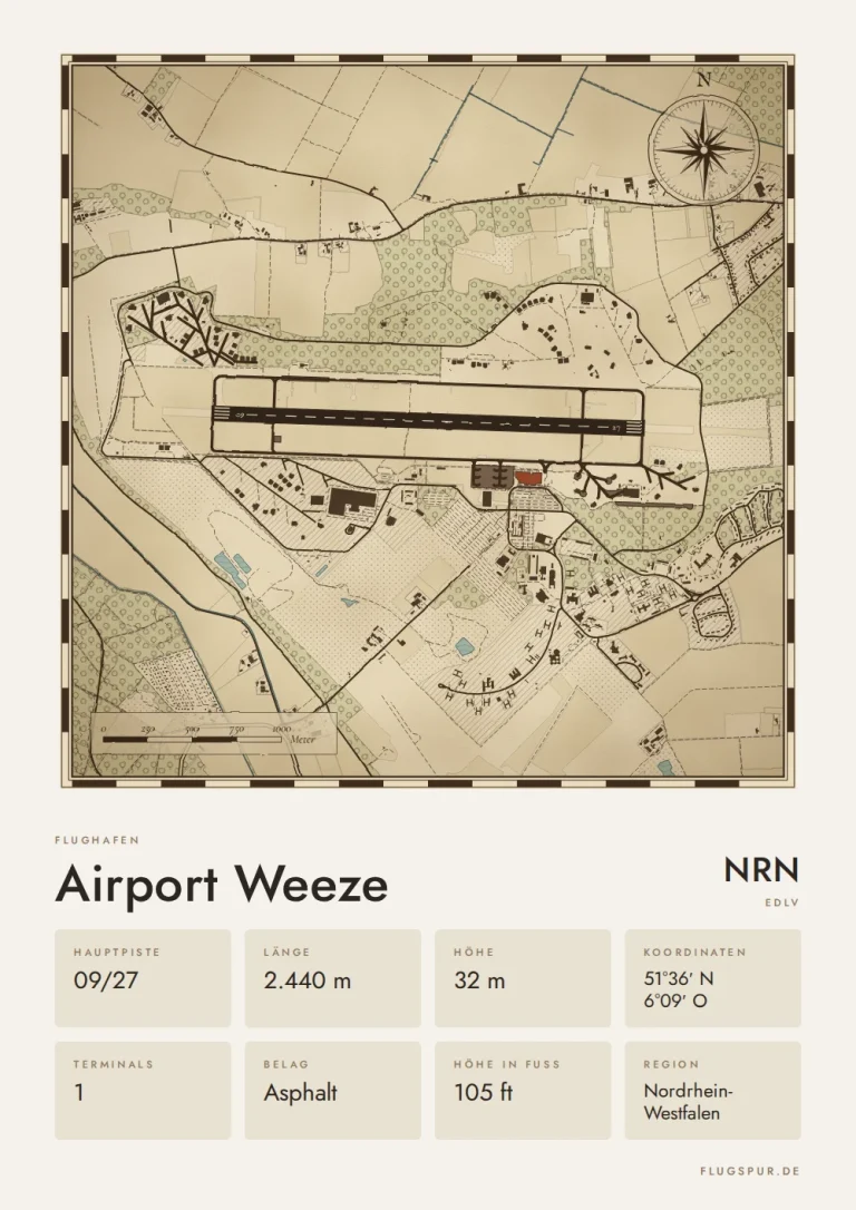 Poster Flughafen Weeze/Niederrhein (NRN/EDLV), Stil Vintage