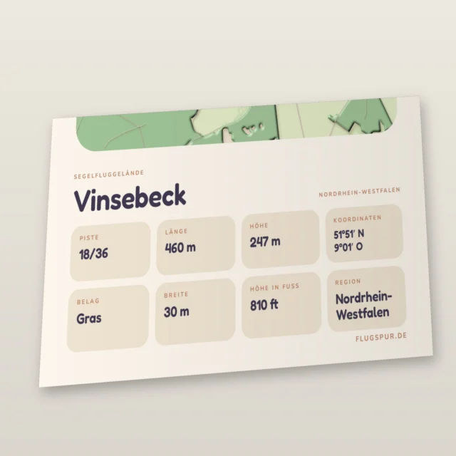 Poster Vinsebeck im Stil Clay: Detailansicht von Name, Kennung, Piste und Koordinaten