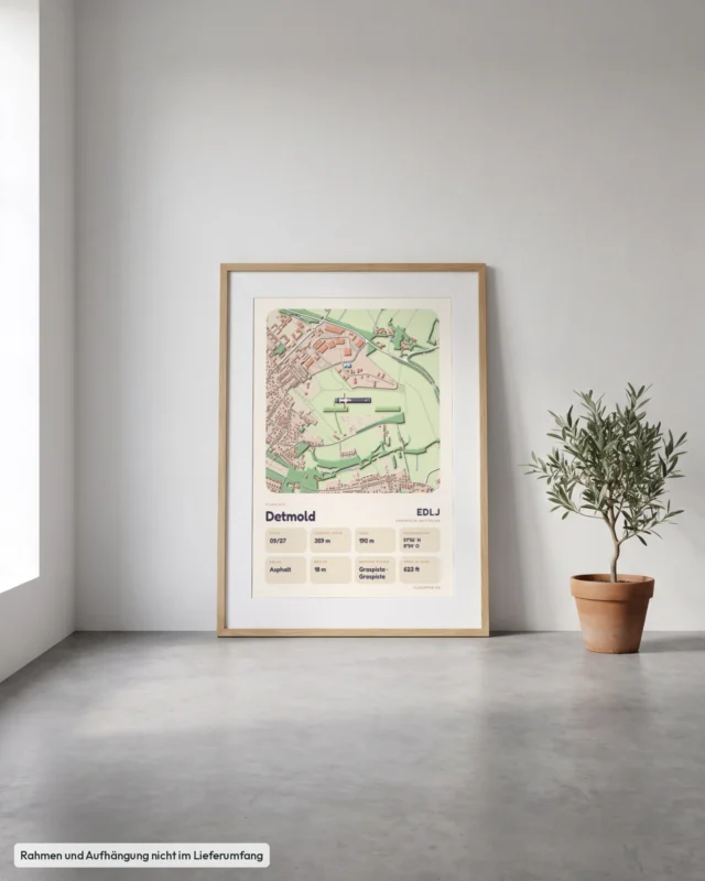 Poster Detmold im Stil Clay: Angelehnt – Eiche mit Passepartout, Betonboden