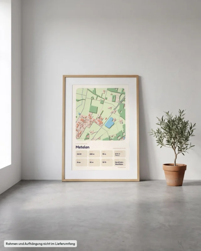 Poster Ultraleichtgelände Metelen gerahmt, an die Wand gelehnt, Stil Clay