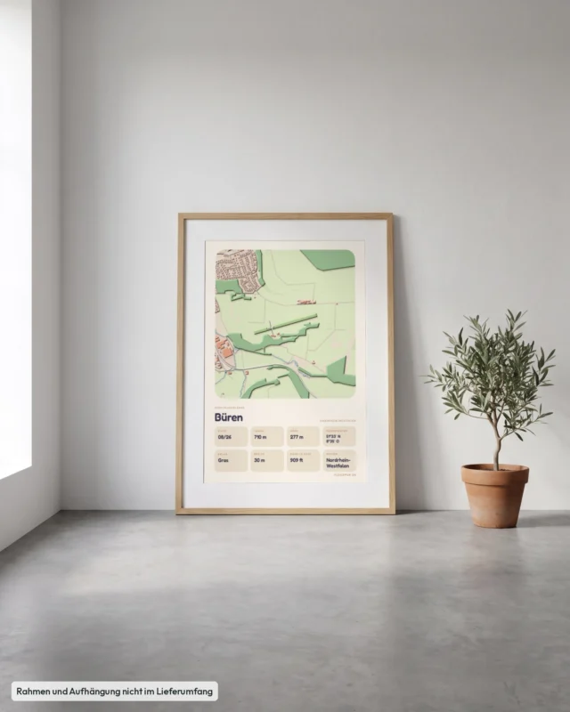 Poster Segelfluggelände Büren gerahmt, an die Wand gelehnt, Stil Clay