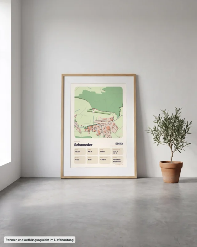 Poster Schameder im Stil Clay: Angelehnt – Eiche mit Passepartout, Betonboden