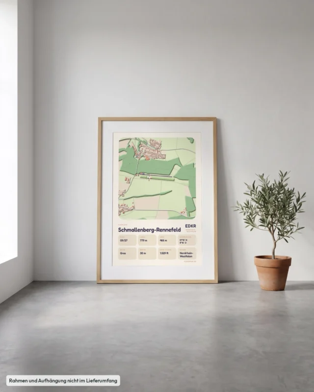 Poster Schmallenberg-Rennefeld im Stil Clay: Angelehnt – Eiche mit Passepartout, Betonboden