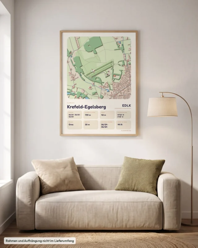 Poster Krefeld-Egelsberg im Stil Clay: Wohnzimmer – Sofa, Eiche