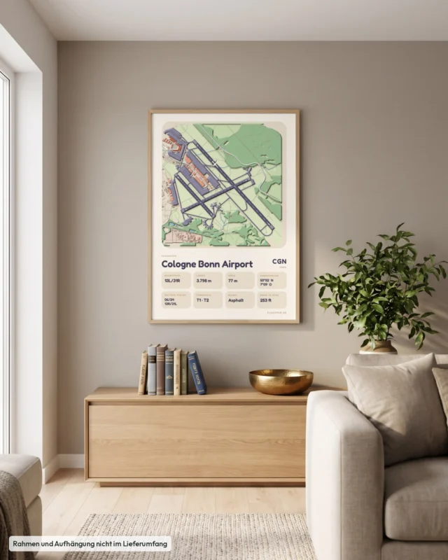 Poster Flughafen Köln/Bonn (CGN/EDDK) im Wohnzimmer, Stil Clay