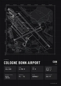 Poster Flughafen Köln/Bonn (CGN/EDDK), Stil Technical schwarz