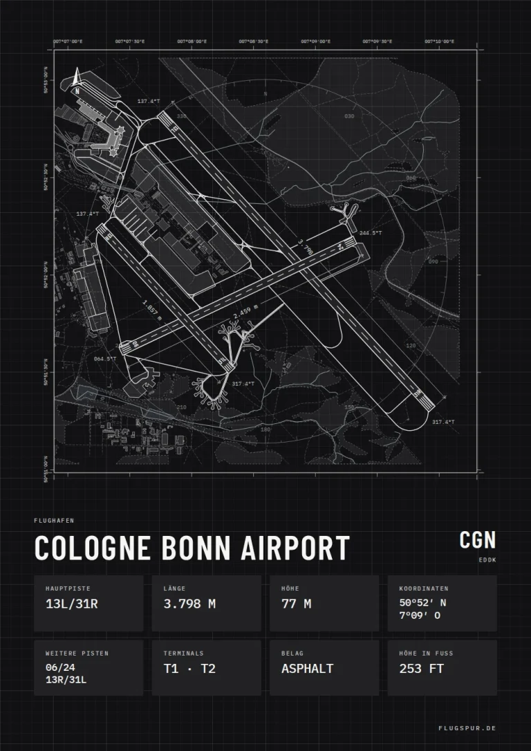 Poster Flughafen Köln/Bonn (CGN/EDDK), Stil Technical schwarz