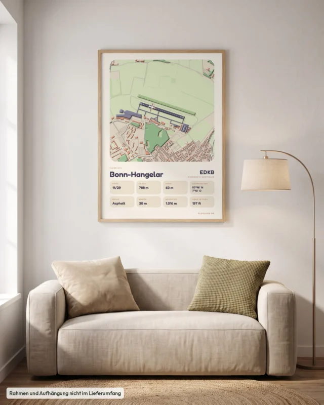 Poster Bonn-Hangelar im Stil Clay: Wohnzimmer – Sofa, Eiche
