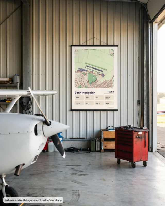 Poster Bonn-Hangelar im Stil Clay: Hangar Motorflug – Cessna-Nase, Posterleiste