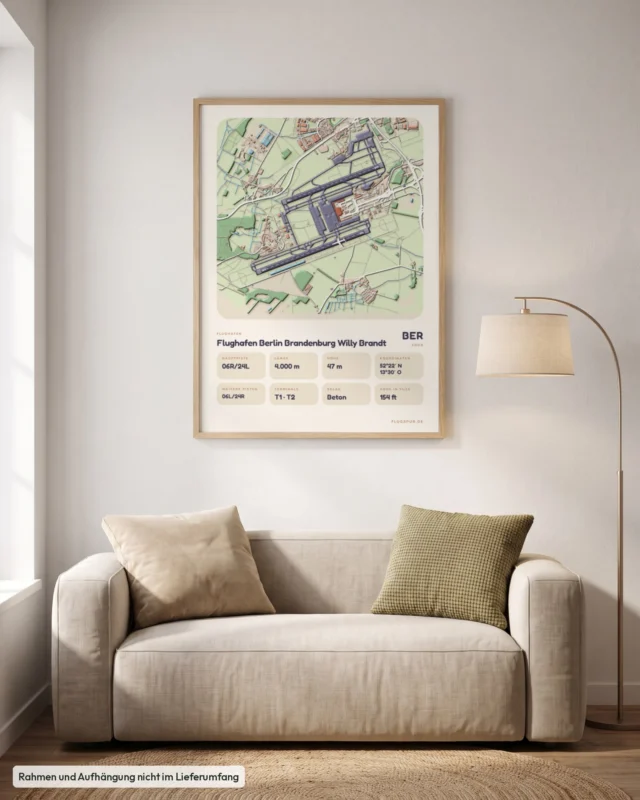 Poster Flughafen Berlin Brandenburg (BER/EDDB) im Wohnzimmer, Stil Clay
