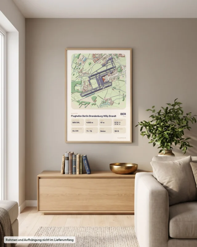 Poster Flughafen Berlin Brandenburg (BER/EDDB) im Wohnzimmer, Stil Clay