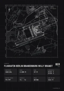 Poster Flughafen Berlin Brandenburg (BER/EDDB), Stil Technical schwarz
