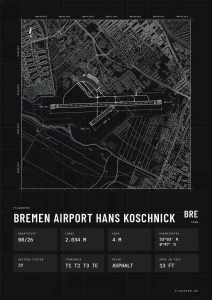 Poster Flughafen Bremen (BRE/EDDW), Stil Technical schwarz