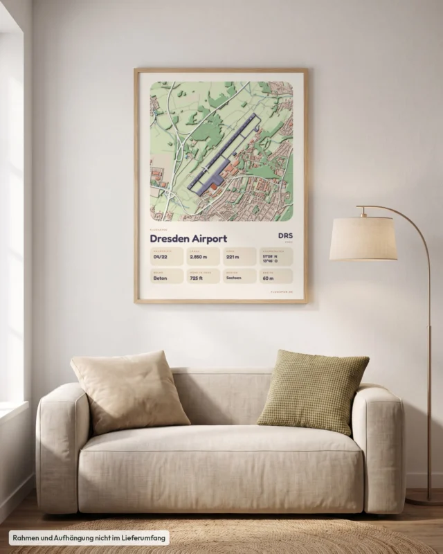 Poster Flughafen Dresden (DRS/EDDC) im Wohnzimmer, Stil Clay