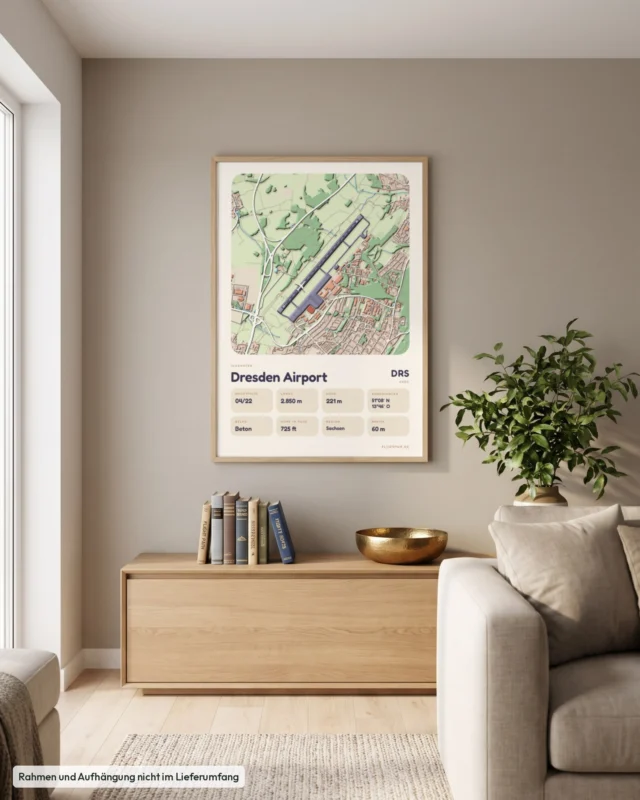 Poster Flughafen Dresden (DRS/EDDC) im Wohnzimmer, Stil Clay
