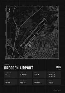 Poster Flughafen Dresden (DRS/EDDC), Stil Technical schwarz