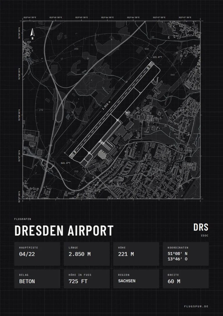 Poster Flughafen Dresden (DRS/EDDC), Stil Technical schwarz