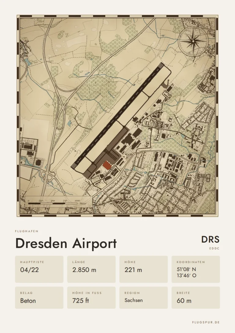 Poster Flughafen Dresden (DRS/EDDC), Stil Vintage