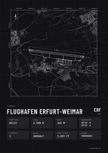 Poster Flughafen Erfurt-Weimar (ERF/EDDE), Stil Technical schwarz