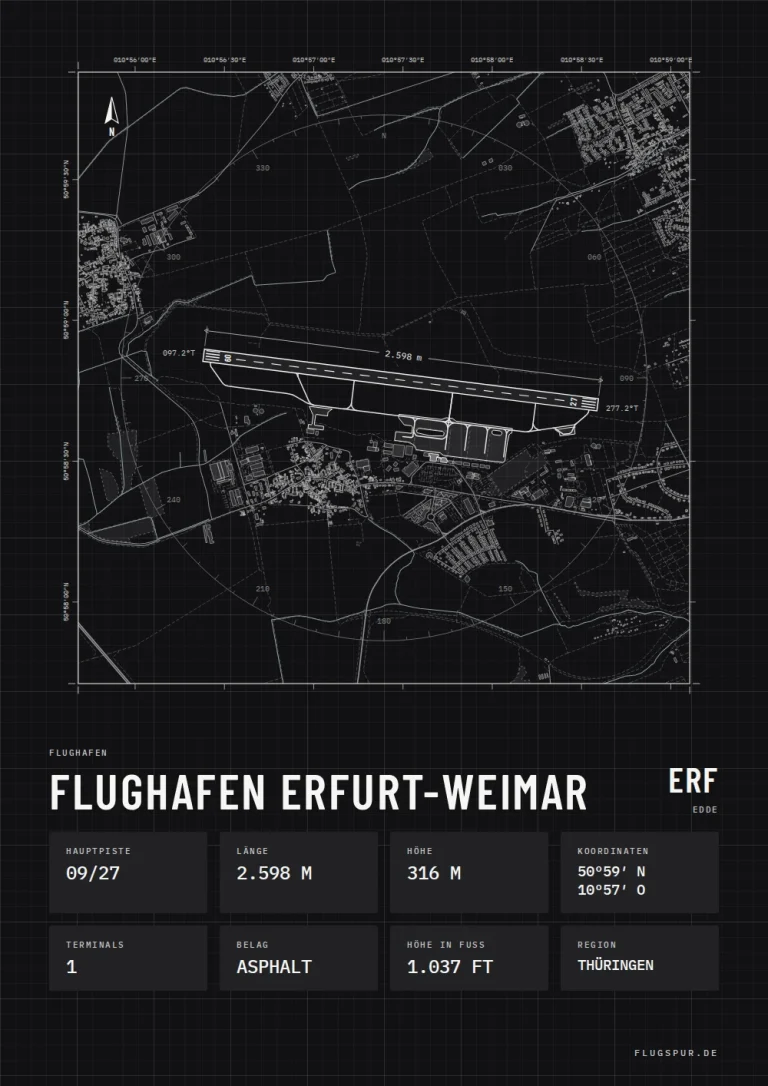 Poster Flughafen Erfurt-Weimar (ERF/EDDE), Stil Technical schwarz
