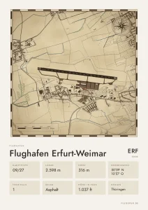 Poster Flughafen Erfurt-Weimar (ERF/EDDE), Stil Vintage