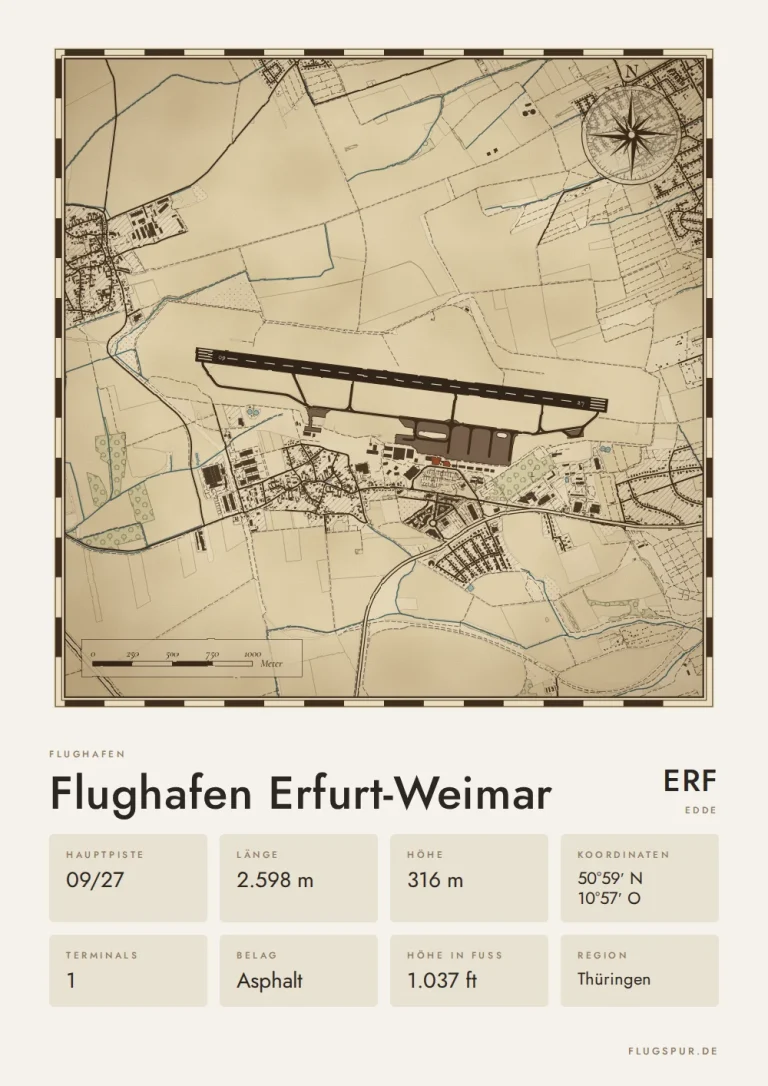 Poster Flughafen Erfurt-Weimar (ERF/EDDE), Stil Vintage