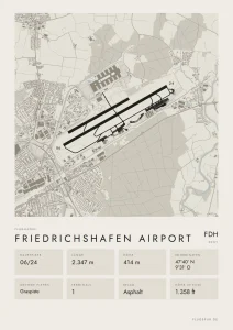 Poster Flughafen Friedrichshafen (FDH/EDNY), Stil Minimal