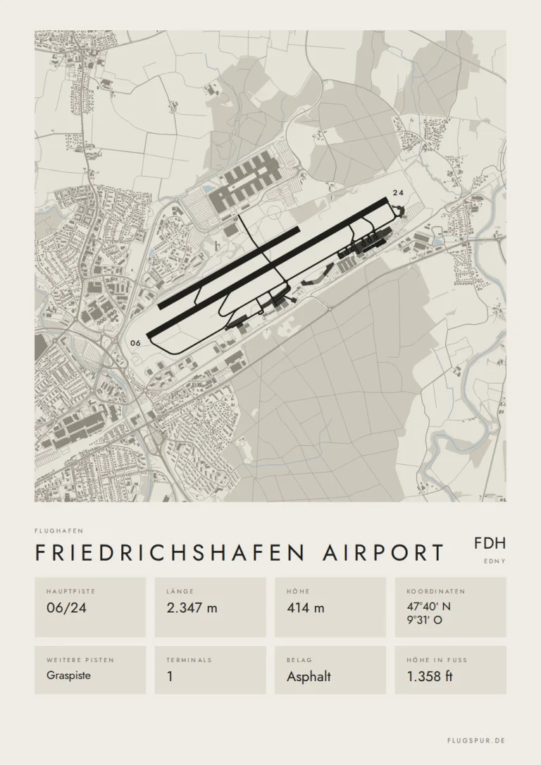 Poster Flughafen Friedrichshafen (FDH/EDNY), Stil Minimal