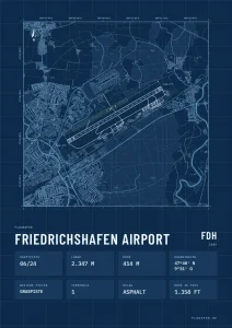 Poster Flughafen Friedrichshafen (FDH/EDNY), Stil Technical