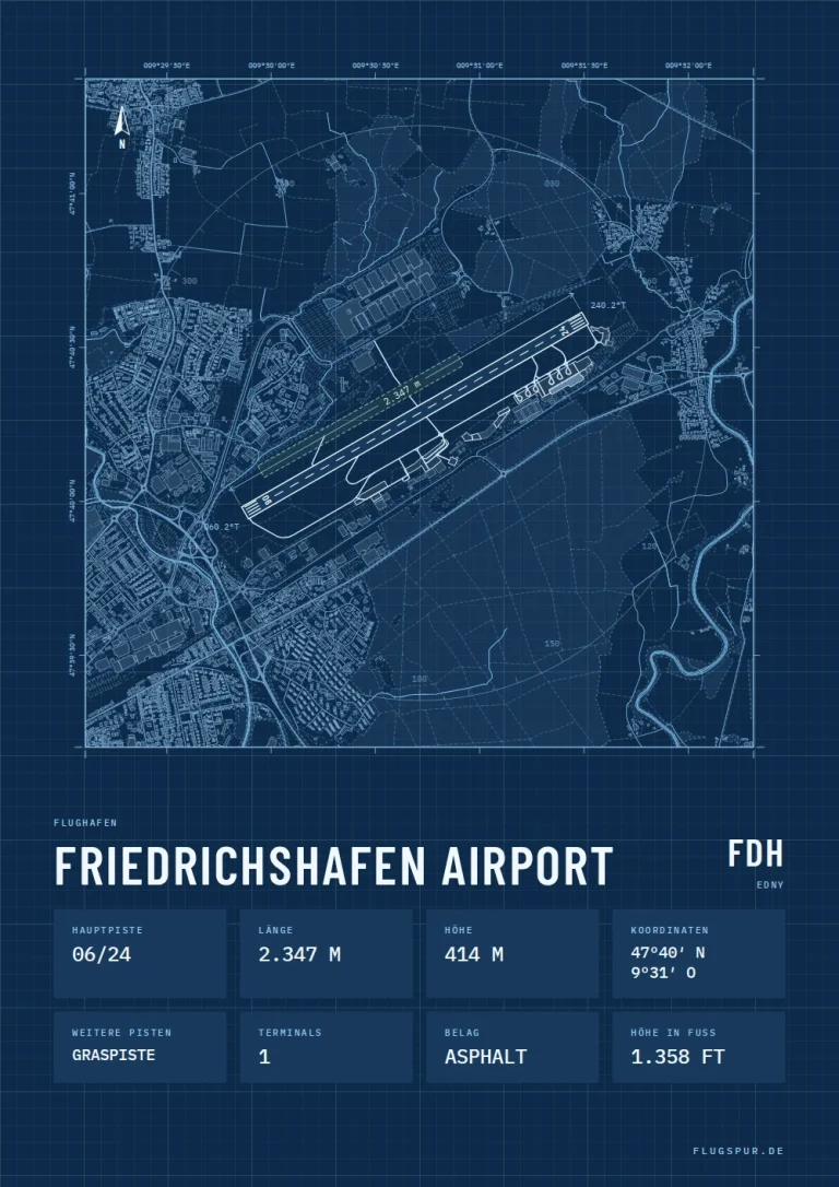 Poster Flughafen Friedrichshafen (FDH/EDNY), Stil Technical