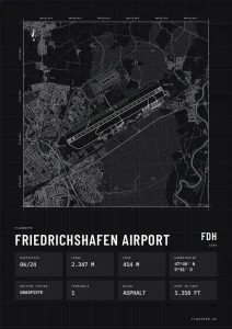 Poster Flughafen Friedrichshafen (FDH/EDNY), Stil Technical schwarz