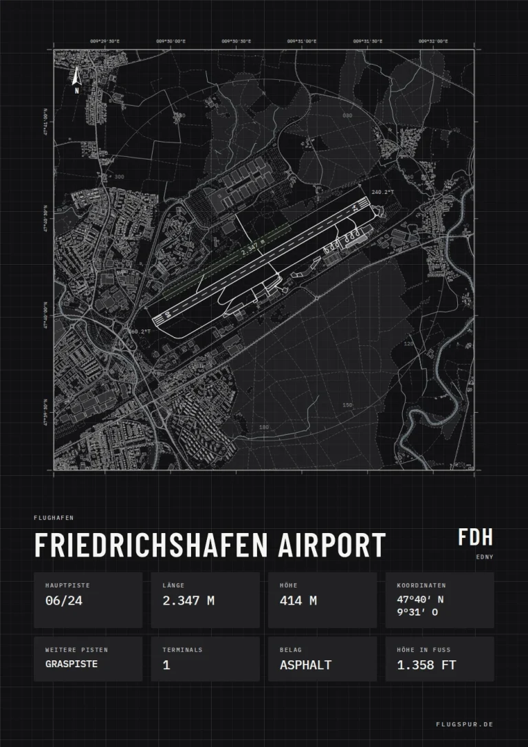Poster Flughafen Friedrichshafen (FDH/EDNY), Stil Technical schwarz