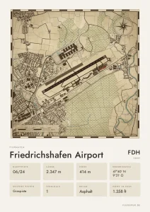 Poster Flughafen Friedrichshafen (FDH/EDNY), Stil Vintage