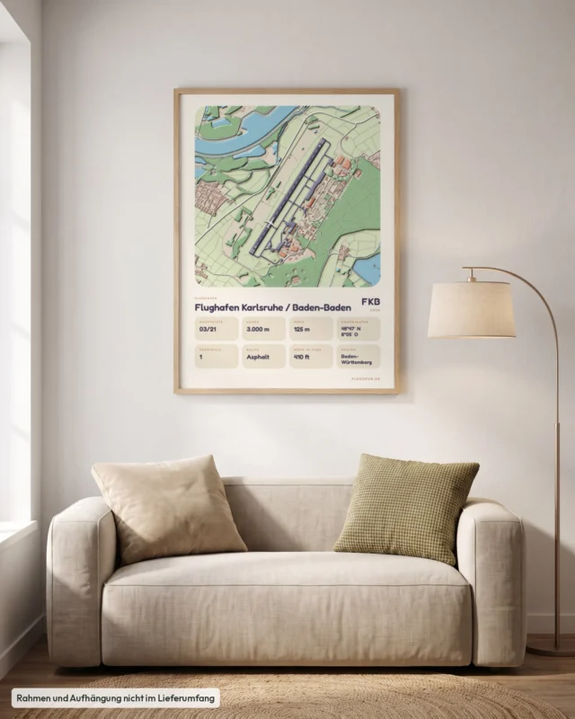 Poster Flughafen Karlsruhe/Baden-Baden (FKB/EDSB) im Wohnzimmer, Stil Clay