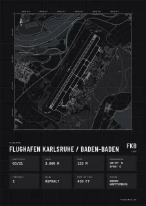 Poster Flughafen Karlsruhe/Baden-Baden (FKB/EDSB), Stil Technical schwarz