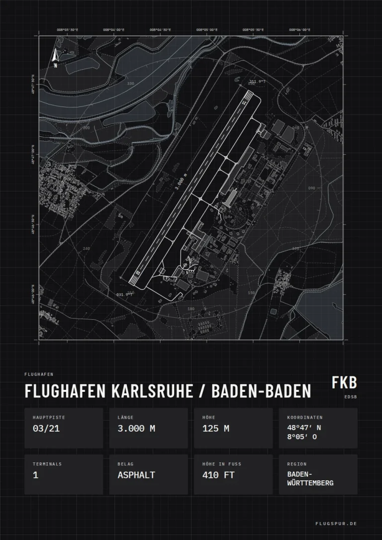 Poster Flughafen Karlsruhe/Baden-Baden (FKB/EDSB), Stil Technical schwarz