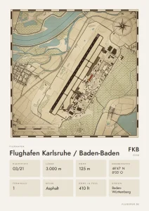 Poster Flughafen Karlsruhe/Baden-Baden (FKB/EDSB), Stil Vintage