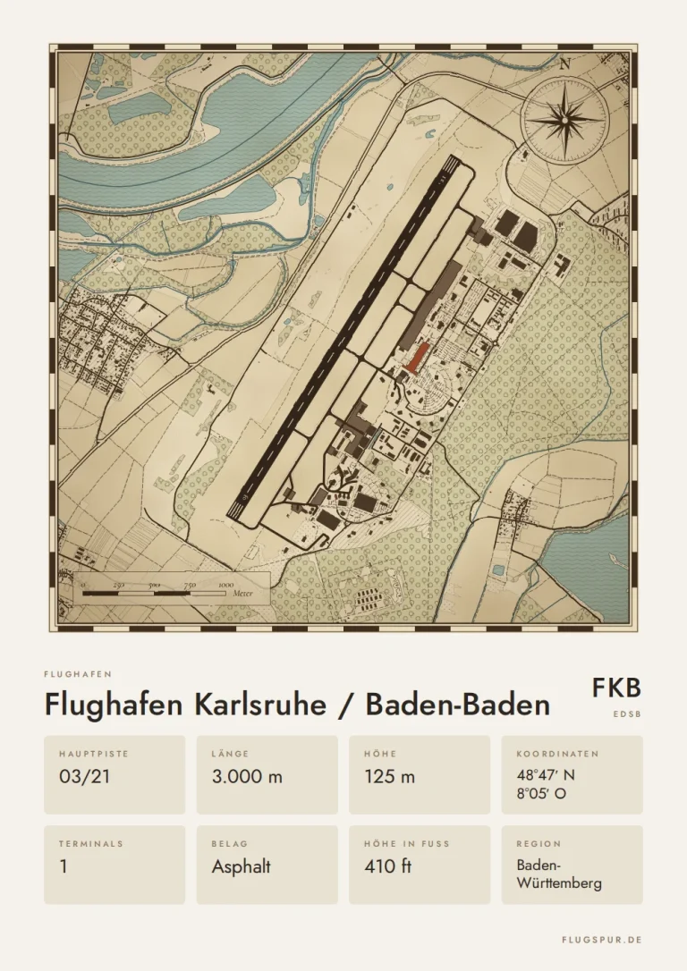 Poster Flughafen Karlsruhe/Baden-Baden (FKB/EDSB), Stil Vintage