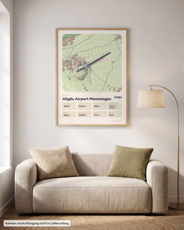 Poster Flughafen Allgäu Memmingen (FMM/EDJA) im Wohnzimmer, Stil Clay