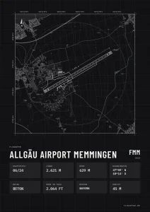 Poster Flughafen Allgäu Memmingen (FMM/EDJA), Stil Technical schwarz