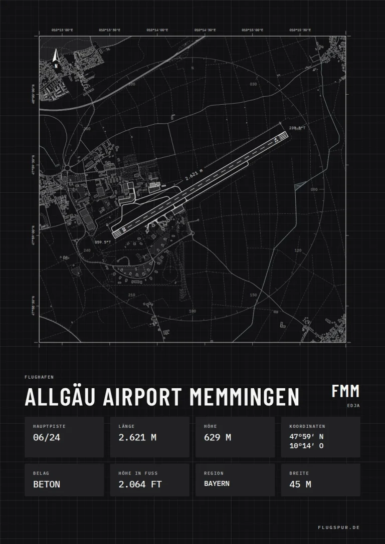 Poster Flughafen Allgäu Memmingen (FMM/EDJA), Stil Technical schwarz