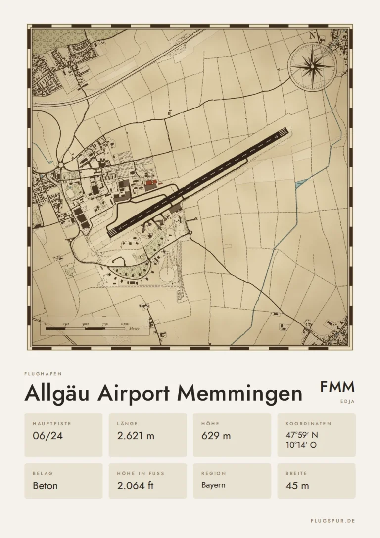 Poster Flughafen Allgäu Memmingen (FMM/EDJA), Stil Vintage