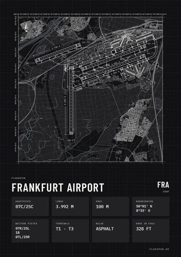 Poster Flughafen Frankfurt am Main (FRA/EDDF), Stil Technical schwarz